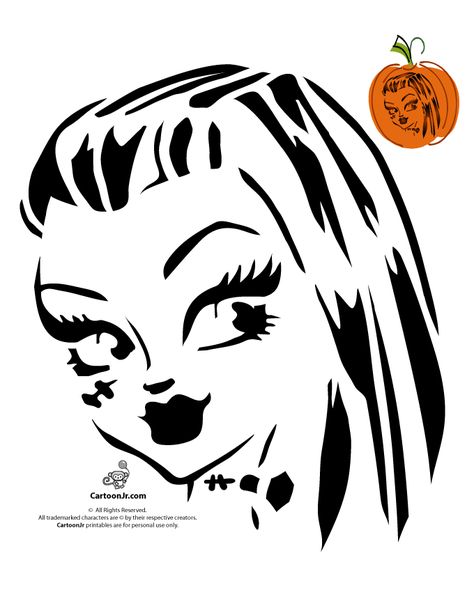 Monster High Pumpkin Carving Patterns Frankie Stein Monster High Doll Pumpkin Pattern – Cartoon Jr. High Pumpkin Carving, Monster High Pumpkin Carving, Monster High Pumpkin, Frankie Stein Monster High, Halloween Window Silhouettes, Halloween Pumpkin Stencils, Pumkin Carving, Halloween Pumpkin Carving Stencils, Pumpkin Template