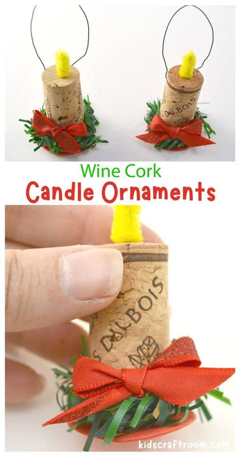 Make some cute little Wine Cork Candle Christmas Ornaments! These sweet little DIY candles look so adorable on the Christmas tree. #kidscraftroom #kidscrafts #christmascrafts #ornaments #DIYdecor Wine Cork Candle, Cork Candle, Wine Cork Christmas, Wine Cork Crafts Christmas, Cork Christmas, Cork Crafts Christmas, Diy Cork, Wine Cork Diy Crafts, Wine Cork Ornaments