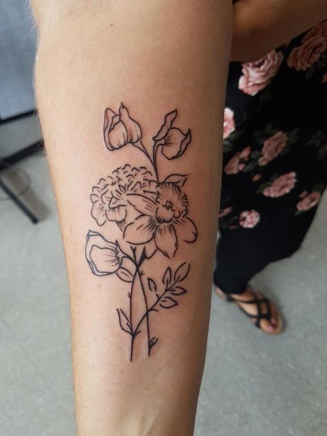 Sweet Pea And Marigold Tattoo, Narcissus And Sweet Pea Flower Tattoo, Marigold And Narcissus Tattoo, Sweet Pea And Narcissus Tattoo, Narcissus And Marigold Flower Tattoo, Oldest Daughter Tattoo, Narcissus Tattoo, Narcissus Flower Tattoos, Sweet Pea Tattoo