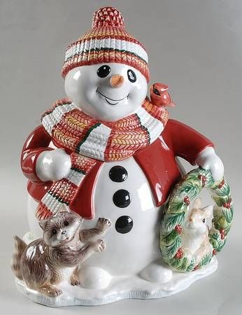 Fitz & Floyd, Woodland Snowman | Replacements, Ltd. Painted Snowmen, Snowman Cookie Jar, Peanut Blossoms, Almond Sugar Cookies, Snowman Cookie, Snowman Images, Collectible Cookie Jars, Christmas Cookie Jars, Christmas Snowmen