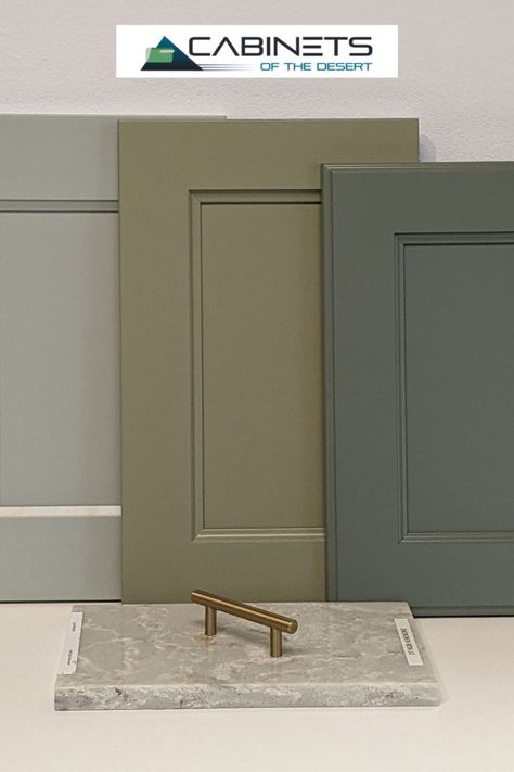 In honor of St. Patrick's Day, we are sharing some of the green finishes our manufacturers offer. From left: -Bellmont Cabinet Co.'s Springfield Door in Silvermist - a pale, luminous green, blue and grey mix -Bellmont Cabinet Co.'s Icon door in Amazon -a sophisticated buttery green that almost reads as a neutral -Canyon Creek Cabinet Co.'s Ventura Door in a Matte Sage finish - a calm green with some blue tints With DalTile's One Quartz Surface in Almondine Calm Green, Green Kitchen Cabinets, Quartz Surfacing, Green Cabinets, Blue And Grey, Colour Board, Green Kitchen, Custom Cabinetry, The Desert