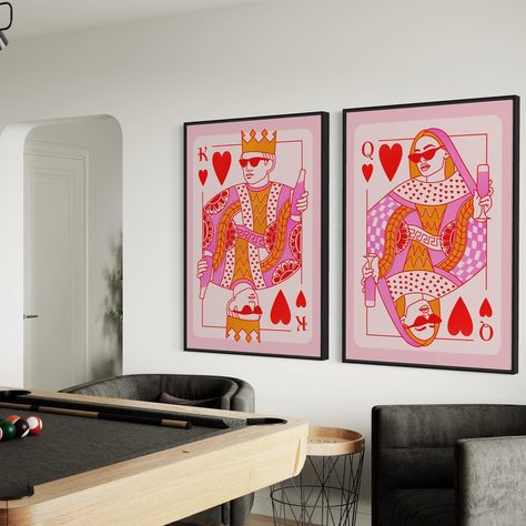 In LOVE with these new set of 2 prints! 🤴🏻👸 🛒 https://thelittleprintshopx.etsy.com/listing/1691950812 💰 From £7 inc delivery! Canvas Painting Bedroom, Business Plan Design, Pop Art Decor, Custom Playing Cards, Wall Drawing, Salon Interior Design, Bar Interior, Art Business, Room Paint