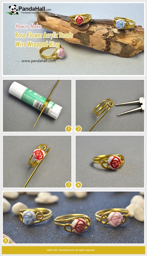 Anillo de alambre y flores Cincin Diy, How To Make Rose, Ring Wrap, Wire Jewelry Rings, Diy Jewelry Rings, Flower Acrylic, Diy Ring, Wire Wrapped Jewelry Tutorials, Wire Jewelry Tutorial