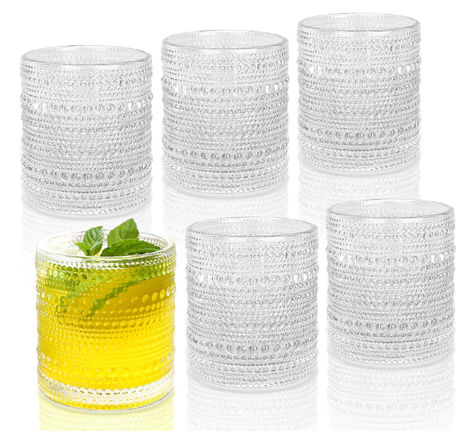 Cocktail Glasses 10 oz Hobnail Drinking Glasses Set of 6, Vintage Glassware, Textured Glass Cups Bubble Glasses Water Glasses Old Fashion Jupiter Glasses Set, Clear Vintage Cocktail Glasses, Drinking Glasses Set, Vintage Drinking Glasses, Glassware Drinking, Drinkware Sets, Detail Design, Glasses Drinking, Glass Cups, Bar Glassware