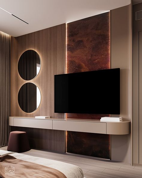 Elegant Home Design :: Behance Sleek Tv Console, Textured Accent Wall, Dressing Wall, Beautiful Bedroom Designs, Relaxing Environment, Hallway Closet, Modern Tv Wall, Master Room, Comfortable Bed