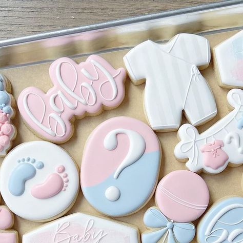 Utah Custom Royal Icing Cookies on Instagram: "Some sweet simple gender reveal party cookies 💗🤍💙 . . . #cookies #royalicing #royalicingcookies #victoriascookiecompany #customsugarcookies #sugarcookies #utahcustomcookies #utahbaker #utahroyalicingcookies #decoratedcookies #cookieart #satisfying #mouthwatering #baking #cookiedecorating #utahcookies #cookieartist #birthdaycookies #eventcookies #cookiesofinstagram #utahcountycookies #genderrevealcookies #babycookies #babyshowercookies" Cookies For Gender Reveal Party, Gender Reveal Royal Icing Cookies, Gender Reveal Decorated Cookies, Gender Reveal Cookies Decorated, Gender Reveal Party Cookies, Gender Reveal Cookies Ideas, Simple Gender Reveal Party, Baby Shower Royal Icing Cookies, Gender Reveal Sugar Cookies