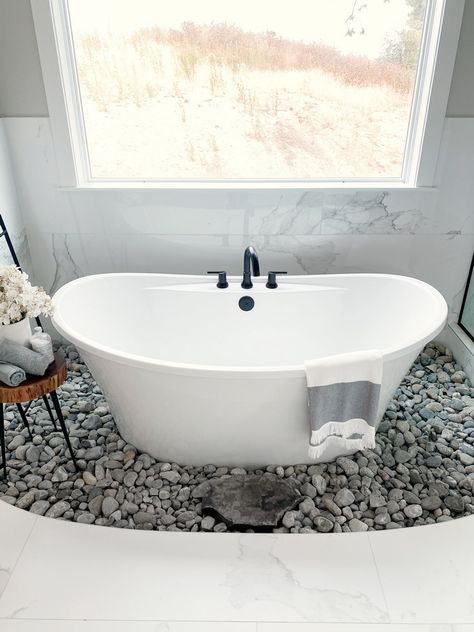 Freestanding tub surrounded by river rock Bathroom with Freestanding tub surrounded by river rock Freestanding tub surrounded by river rock Bathroom with Freestanding tub surrounded by river rock #Freestandingtub #riverrocktub #Bathroom #tub #riverrock Bathroom With Freestanding Tub, River Rock Bathroom, Subtle Fall Decor, Rock Bathroom, River Rock Floor, Rock Floor, Home Bunch, Bathroom Retreat, Pretty Bathrooms