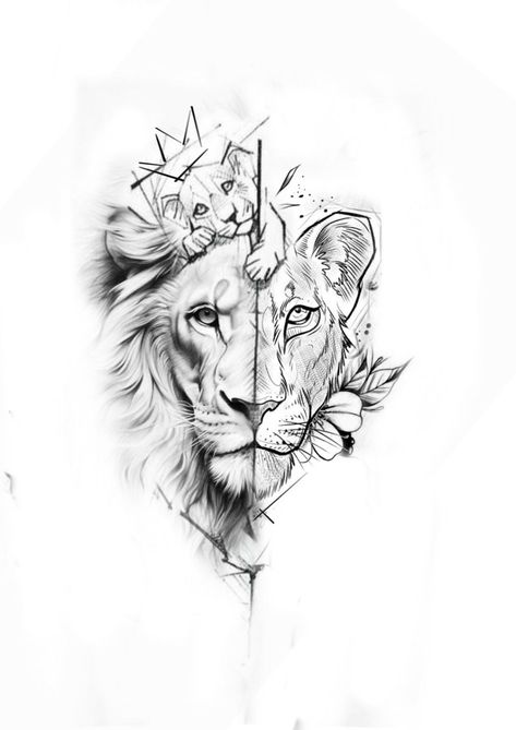 Leg Lion Tattoo, Lion Family Tattoo, Lion Outline, Breaking Bad Tattoo, Lion Art Tattoo, Family Sketch, Stunning Tattoos, Wall Drawings, Cute Couple Tattoos