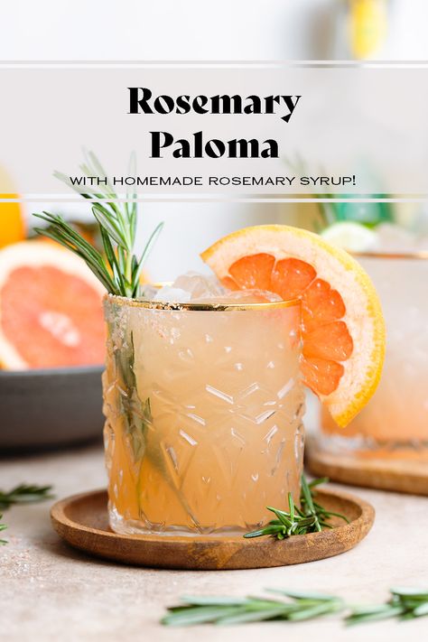 Rosemary Paloma, Simple Syrup Drinks, Valentines Cocktails, Paloma Drink, Summer Mixed Drinks, Rosemary Cocktail, Paloma Recipe, Simple Syrup Cocktails, Rosemary Syrup