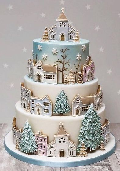 Cake Winter, Winter Torte, House Cookies, Christmas Cake Designs, Cupcakes Decorados, Christmas Cake Decorations, Xmas Cake, Winter Cake, Christmas Cakes