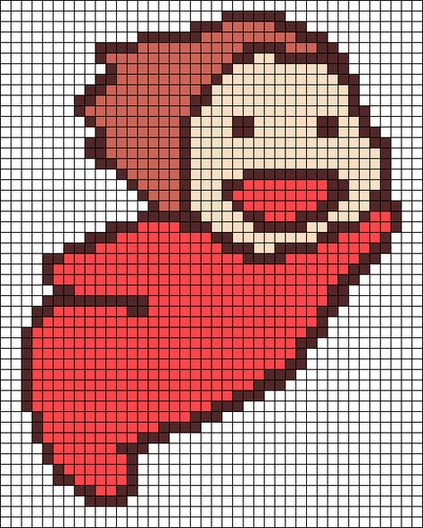 Pixel Art Pattern Studio Ghibli, Ponyo Grid Pattern, Alpha Pattern Ponyo, Crochet Tapestry Pattern Studio Ghibli, Ponyo Pixel Grid, Ghibli Crochet Tapestry, Ghibli Tapestry Crochet, Crochet Tapestry Studio Ghibli, Studio Ghibli Knitting Patterns