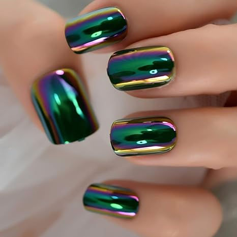 24pcs Metallic Green Laser Holographic Round Press On Nails Medium Faux Ongles Artificial Nail Art Nail Short, Fake Nails Long, Nails Press, Nagel Tips, Nail Type, Nails Set, Nail Supplies, Diy Nail Art, Nail Forms