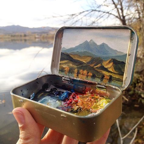 Altoids Tin Paintings Tiny Landscape, Creation Art, Mint Tins, Plein Air Paintings, Box Art, Painting Inspiration, Amazing Art, Painting & Drawing, Art Inspo