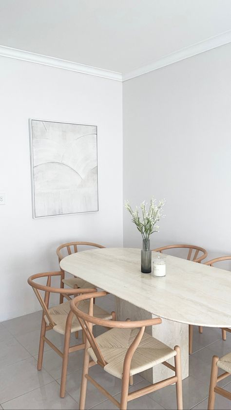 Dining Room Wishbone Chair, Oval Travertine Dining Table, Dining Table With Wishbone Chairs, Light Oak Dining Table And Chairs, Travertine Dining Table And Chairs, Wishbone Dining Chairs And Table, Travertine Table Dining, Wishbone Chair Dining Room, Dining Table Aesthetic