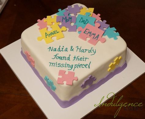 Puzzle Adoption Party, Missing Piece Adoption Party, Adoption Party Decorations, Adoption Decorations, Adoption Cake Ideas, Adoption Cake, Adoption Finalization, Puzzle Cake, Adoption Celebration