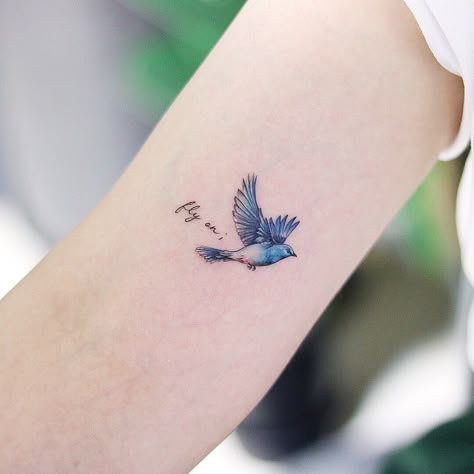 Small Blue Bird Tattoos For Women, Tiny Blue Bird Tattoo, Small Bird Wrist Tattoo, Simple Blue Bird Tattoo, Blue Bird Of Happiness Tattoo, Blue Bird Tattoo Black And White, Bluebird Tattoo Meaning, Blue Jay Bird Tattoo, Song Bird Tattoo