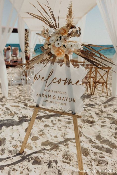 Beach Theme Wedding Reception, Hard Rock Riviera Maya, Weddings In Mexico, Ceremony Signage, Indian Destination Wedding, Moon Palace, Desi Wedding Decor, Boho Chic Wedding, Desi Wedding