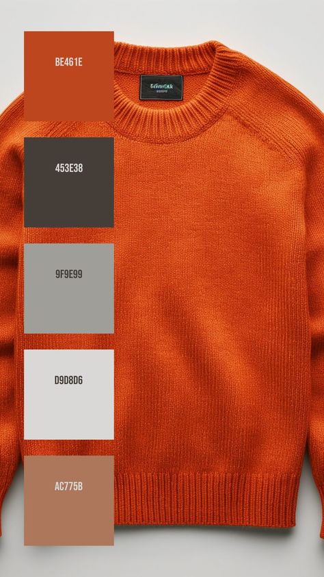 Colors:
BE461E
453E38
9F9E99
D9D8D6
AC775B Orange Crewneck, Light Grey Background, Subtle Background, Skin Color Palette, Orange Sweater, Crewneck Design, Orange Sweaters, Grey Background, Vibrant Orange