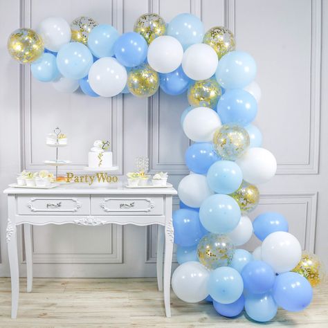 PartyWoo Blue and White Balloons, 70 pcs 12 in Pale Blue Balloons, Baby Blue Balloons, White and Gold Confetti Balloons, Gold and Light Blue Balloons for Blue Baby Shower Balloons, Blue Birthday Party -- Read more reviews of the product by visiting the link on the image. (This is an affiliate link) Blue And White Balloons, Arch Entrance, Baby Boy Balloons, Blue Birthday Parties, Bridal Shower Balloons, Boy Birthday Decorations, Its A Boy Balloons, Boy Baby Shower Ideas, Gold Confetti Balloons