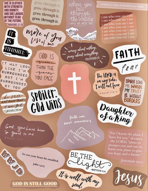 Christian pictures, verses, and references in a brown and pink calming palette. Wallpaper for iPad, iPhone, computer. Biblical Quotes Wallpaper Aesthetic, Christian Color Palette, Christian Motivation Wallpaper, Bible Verse Stickers Free Printable, Christian Scrapbook Ideas, Ipad Wallpaper Christian, Christian Ipad Wallpaper, Christian Scrapbook, Christian Stickers Free Printable