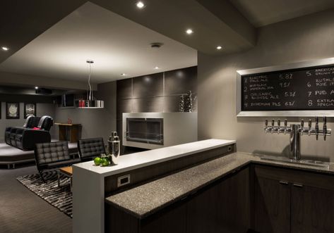 72 Really Cool Modern Basement Ideas | Home Remodeling Contractors | Sebring Design Build Man Cave Designs, Brighten Up A Basement, Man Cave Ideas, Basement Bar Design, Man Cave Design, Modern Basement, Home Brewery, Home Remodeling Contractors, Basement Kitchen