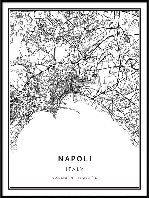 Amazon.com: Squareious Napoli map Poster Print | Modern Black and White Wall Art | Scandinavian Home Decor | Italy City Prints Artwork | Fine Art Posters 11x14: Posters & Prints Italian Map Illustration, Milan Map Illustration, Monaco Map, Scandinavian Artwork, Naples Map, Puglia Map Illustration, Italy City, Scandinavian Home Decor, Wall Art Scandinavian