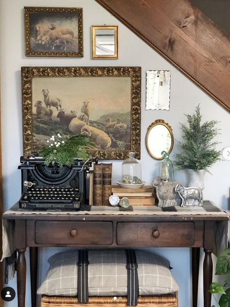 Cottage Journal, Antique Table, Decoration Inspiration, My New Room, Cottage Decor, Picture Display, Typewriter, Country Decor, Cottage Style