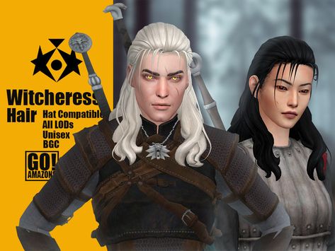 The Sims Resource - Witcheress Hair Sims 4 Hair Male, Lisa Hair, Kylie Hair, Sims Medieval, Long White Hair, Sims 4 Anime, Pelo Sims, Sims 4 Characters, Sims Four