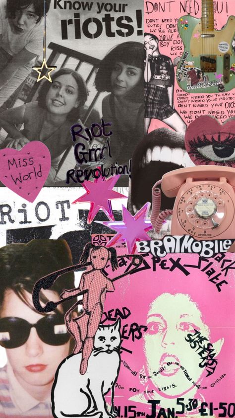 #riotgrrrl #kathleenhanna #bikinikill #bratmobile #sleaterkinney #xrayspex #feminism Bratmobile Poster, Riot Grrrl Wallpaper, My Shuffles, Riot Grrrl Aesthetic, Y2k Backgrounds, Punk Rock Wallpaper, Punk Singer, Riot Grrrl Fashion, Punk Collage