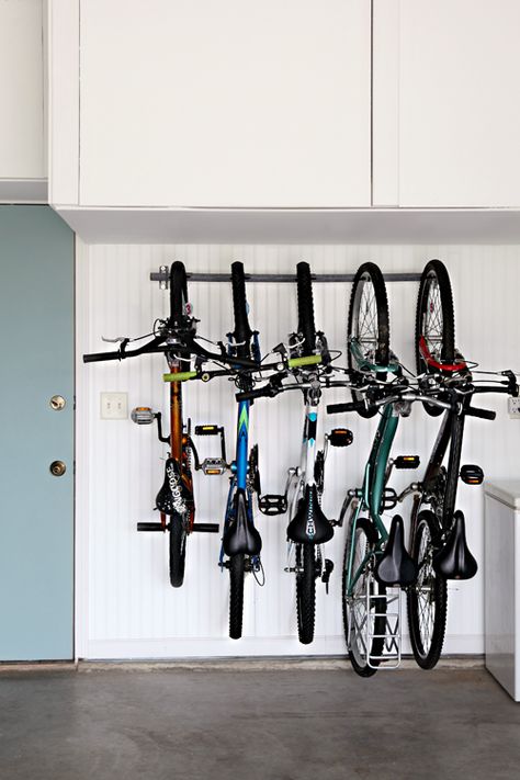 Hanging Bike Rack, Organized Garage, Bike Rack Garage, Garage Update, Small Laundry Room Organization, Super Organized, Family Bike, Garage Bike, Garage Organization Diy