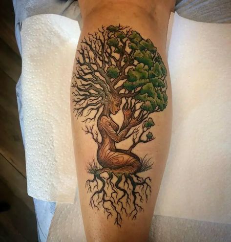 Hip Tree Tattoos Women, Growth Sleeve Tattoos For Women, Tattoo To Represent Growth, Woman And Tree Tattoo, Autumn Tree Of Life Tattoo, Healing Tree Tattoo, Tree Sleeve Tattoos For Women, Cute Nature Tattoos For Women, Tree With Vines Tattoo