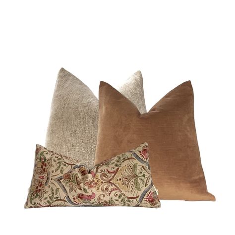 "FOR OUR CANADIAN CUSTOMERS:  ETSY has made changes which require Canadian prices to INCLUDE GST/HST.  Taxes will not be separately shown on your invoice Moxie Pillow Combo, Neutral Tweed Pillow Cover, Gold Velvet Pillow Cover,  Botanical Block Print Lumbar Pillow Cover, - 20x20 - Moxie Beige Tweed Textured Pillow Cover https://www.etsy.com/ca/listing/1617426475/moxie-beige-tweed-textured-pillow-cover - 20x20  -  Celtic Dark Mustard Velvet https://www.etsy.com/ca/listing/1603105128/celtic-dark-mustard-textured-velvet - 12x24  - Nikki Botanical Print https://www.etsy.com/ca/listing/1316790126/nikki-multi-coloured-botanical-pillow We try to photograph our pillow covers to reflect the actual colours however colour values may be displayed differently on some computer monitors. When in doubt, p Velvet Pillows On Couch, Throw Pillows On Sectional, Green Throw Pillow Combinations, Studio Mcgee Throw Pillows, Throw Pillows For Beige Couch, White Couch Pillows Ideas, Decorative Pillows Living Room, Moody Pillow Combos, Pillow Design Ideas