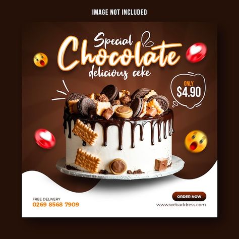 Chocolate cake social media banner post ... | Premium Psd #Freepik #psd #banner #flyer #food #menu Cake Banner Design, Cake Social Media Design, Cake Poster Design Ideas, Cake Creative Ads, Cake Graphic Design, Cake Flyer Design, Cake Poster Design, Cake Ads, National Chocolate Cake Day