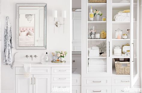 Jillian Harris's master suite is filled with feminine frills | Style at Home Jillian Harris Bathroom, Hgtv Star, Home Vision Board, Jillian Harris, French Country Bedrooms, Lifestyle Influencer, Primary Bathroom, Bathroom Storage Cabinet, Style At Home