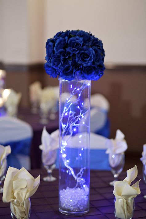 Royal Blue Centerpieces, Quince Hair, Royal Blue Quince, Blue Sweet 16, Sweet 15 Party Ideas Quinceanera, Sweet 15 Party Ideas, Quinceanera Centerpieces, Blue Wedding Centerpieces, Blue Wedding Decorations