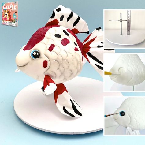 Kiko the Goldfish and step by step images Goldfish Cake, Carving Cake Recipe, 3d Cake Tutorial, 3d Cake, Cake Tutorial, Sugar Art, Goldfish, Olaf The Snowman, Cake Recipes