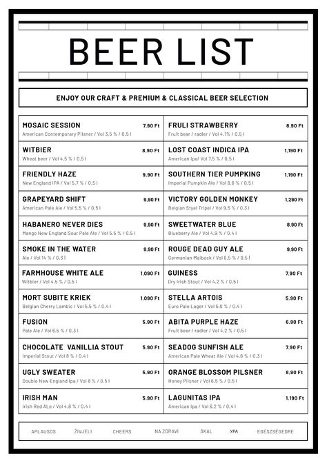 Beer Menu Board, Beer Menu Design Ideas, Beer Menu Design, Beer Chart, Beer List, Beer Table, Beer Menu, Pumpkin Ale, Diy Beer