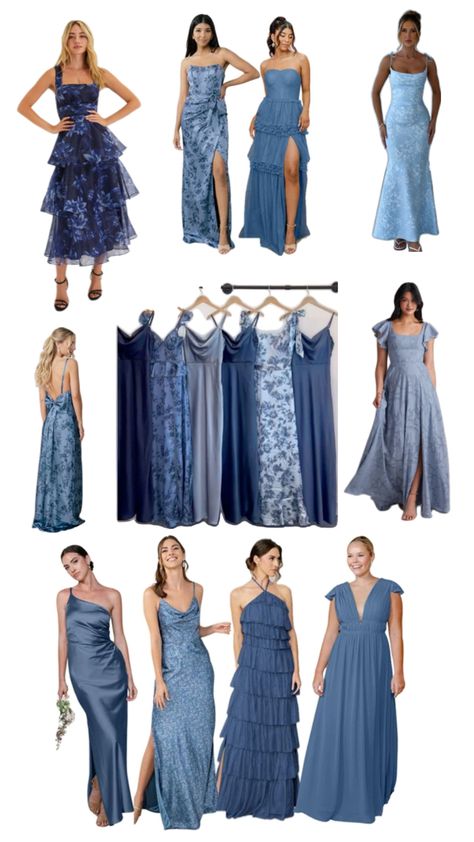 Blue Dress Code Wedding, Revelry Blue Bridesmaid Dresses, Deep Blue Bridesmaid Dresses, Sapphire Bridesmaid Dresses, Blue Bridesmaid Dresses Mismatched, Shades Of Blue Bridesmaid Dresses, Mismatched Blue Bridesmaid Dresses, Blue Wedding Guest Outfits, Mismatched Bridesmaid Dresses Blue