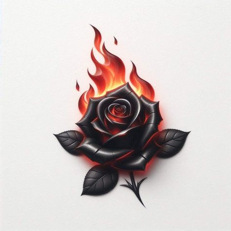 Fire Roses Tattoo, Flaming Rose Drawing, Rose On Fire Tattoo Design, Roses On Fire Tattoo, Rose Fire Tattoo, Flower On Fire Tattoo, Flaming Rose Tattoo, Burning Rose Tattoo, Flames Tattoo Design