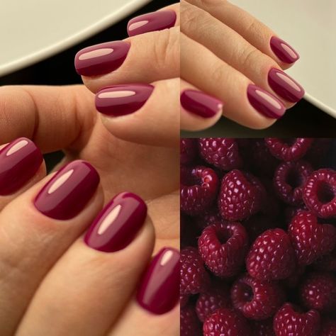 Raspberry Nail Polish, Dark Raspberry Nails, Deep Berry Nails, Shellac Nails Autumn, Berry Color Nails, Raspberry Red Nails, Raspberry Nails Design, Raspberry Color Nails, Cranberry Nail Color