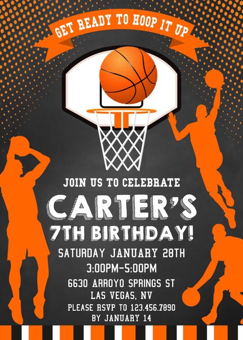 Basketball Birthday Party Invitations, Basketball Birthday Invitations, Basketball Theme Birthday, Basketball Invitations, Basketball Birthday Party, Sports Birthday Invitations, Basketball Theme Party, Basketball Tricks, Basketball Birthday Parties