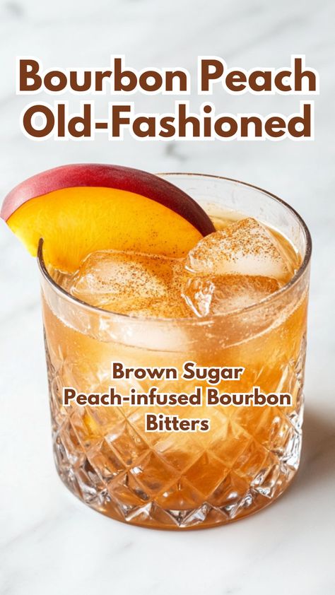 Bourbon Peach Old-Fashioned Old Fashion Drink Recipe, Brown Sugar Peaches, Best Mixed Drinks, Easy Alcoholic Drinks, Peach Cocktail, Old Fashioned Drink, Peach Sangria, Aromatic Bitters, Cocktail Bitters