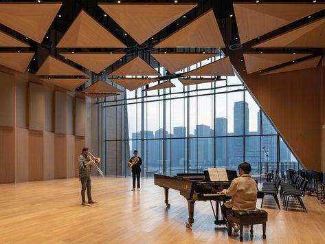 Juilliard School, Large Foyer, Interactive Exhibition, New York Studio, Wood Cladding, Education Architecture, Music School, Glass Facades, Financial District