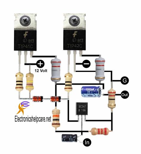 DIY amplifier circuit diagram Audio Amplifier Circuit Diagram, Amplificador 12v, Amplifier Circuit Diagram, Diy Amplifier, Speaker Projects, Electrical Diagram, Electronics Basics, House Wiring, Electronic Circuit Projects