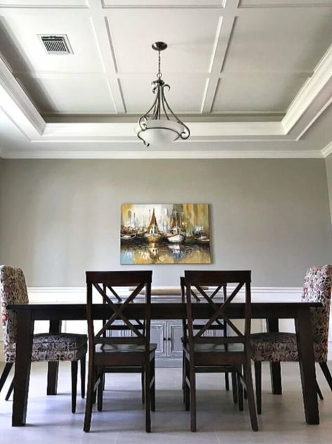 Coffered Ceiling Dining Room, Unused Dining Room, Diy Coffered Ceiling, Tray Ceiling Ideas, Coffered Ceiling Design, Dining Room Ceiling, Diy Ceiling, Ceiling Ideas, Kitchen Ceiling