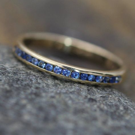 Blue Sapphire Channel Ring - Yellow Gold Sapphire Channel - Sapphire Wedding Band Sapphire Channel Ring, Sapphire Band Stackable, Modern Saphire Ring, Channel Ring, Blue Wedding Band, White Gold Sapphire Ring, Dream Rings, Sapphire Eternity Ring, Sapphire Wedding Rings