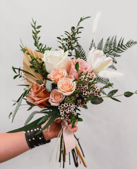 Baby Bouquet! Made for a flower girl 🧡. Should we start offering a smaller hand tied option? Let us know! Maid Of Honor Flower Bouquets, Small Hand Tied Bouquet, Japan Elopement, Palm Leaf Wedding, Wedding Planning Boards, Baby Bouquet, Flower Boquet, Flower Girl Bouquet, Hand Tied Bouquet