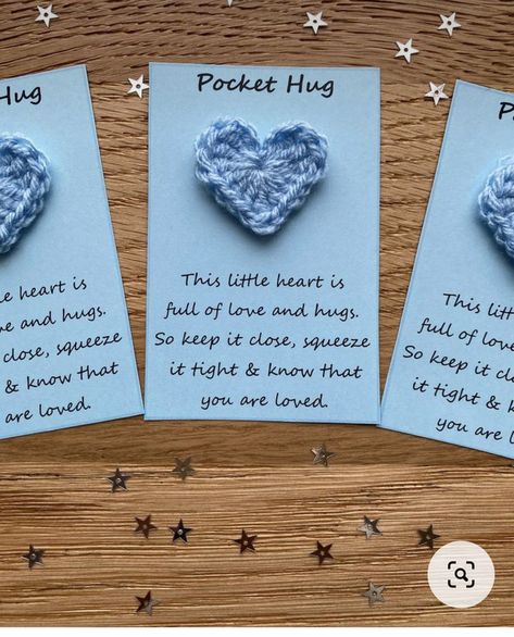 Pocket Hugs Poem, Pocket Hug Ideas, Crochet Pocket Hug, Crochet Hugs, Crocheted Heart, Pocket Heart, Pocket Hugs, Crochet Heart Pattern, Pocket Hug