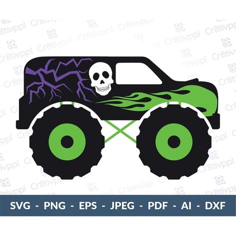 Monster Truck Stencil, Grave Digger Cookies, Monster Truck Svg Free, Grave Digger Birthday Party, Monster Truck Drawing, Felt Cards, Grave Digger Monster Truck, Monster Truck Cookies, Monster Truck Svg