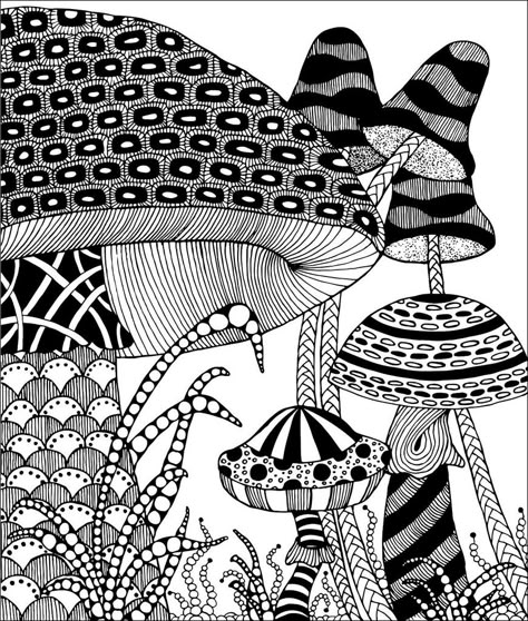 Zentangle Mushrooms | Flickr - Photo Sharing! Mushroom Drawing, Tangle Doodle, Zentangle Designs, Doodle Inspiration, Tangle Art, Tangle Patterns, Zentangle Drawings, Doodles Zentangles, Mushroom Art